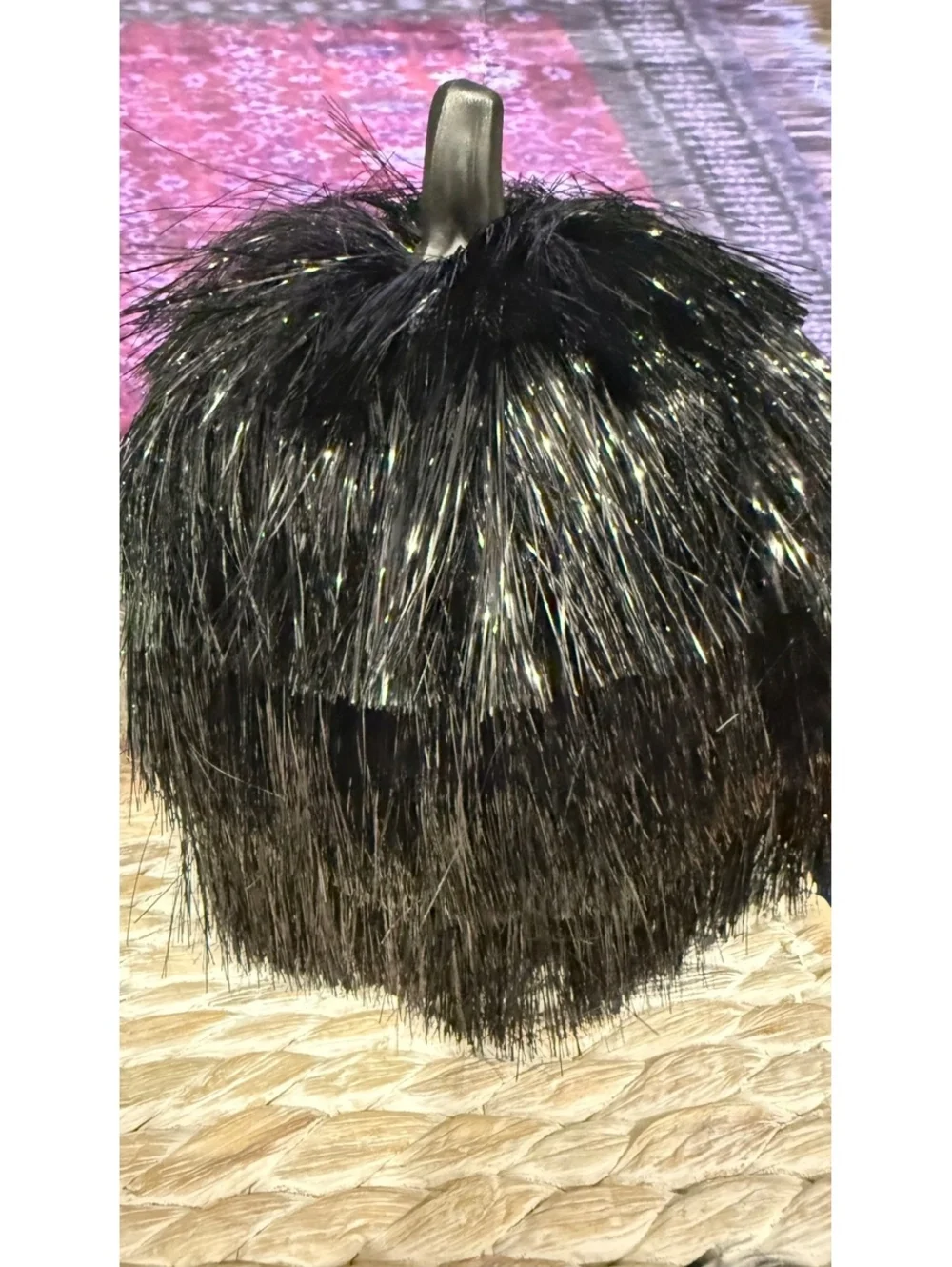 Fringe Tinsel Pumpkin Decor lot of 3 Orange, Black and Iridescent Hyde and Eek